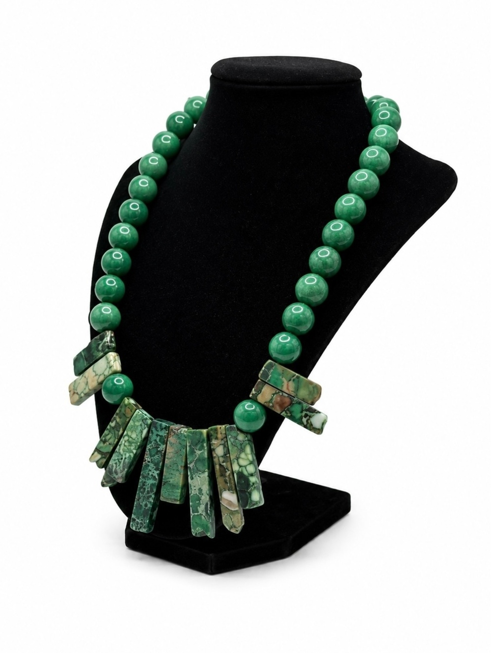 Jewelry By GG Green Jade and Impression Jasper 11" Beaded Necklace - Picture 3 of 3